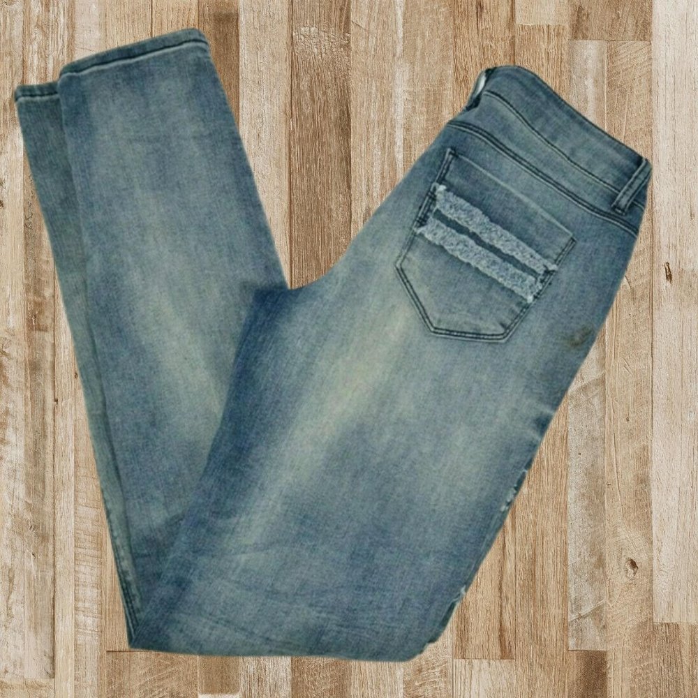 Vintage Reunion Rewash Skinny Blue Jeans, Distressed